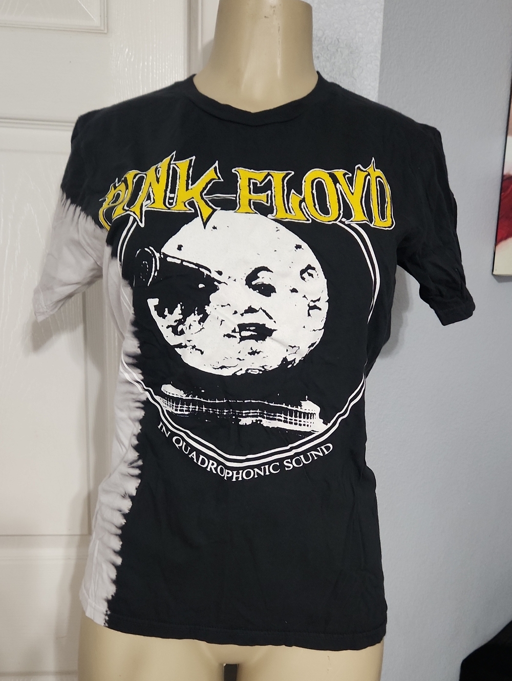 Pink Floyd Black and White Tie-Dye Kids Graphic Tee with Yellow Logo
